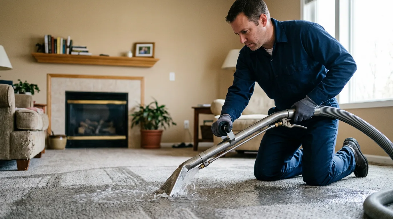 Water damage restoration technician working near Channahon, IL